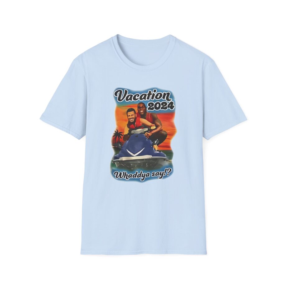 Magic Johnson and Jimmy Kimmel Vacation 2024 Whaddya Say Unisex Softstyle T-Shirt