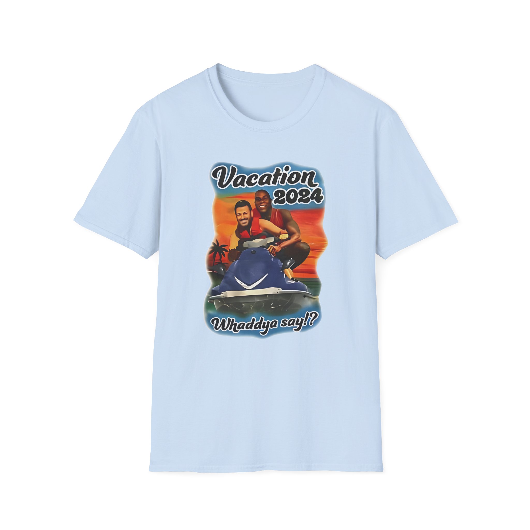 Magic Johnson and Jimmy Kimmel Vacation 2024 Whaddya Say Unisex Softstyle T-Shirt