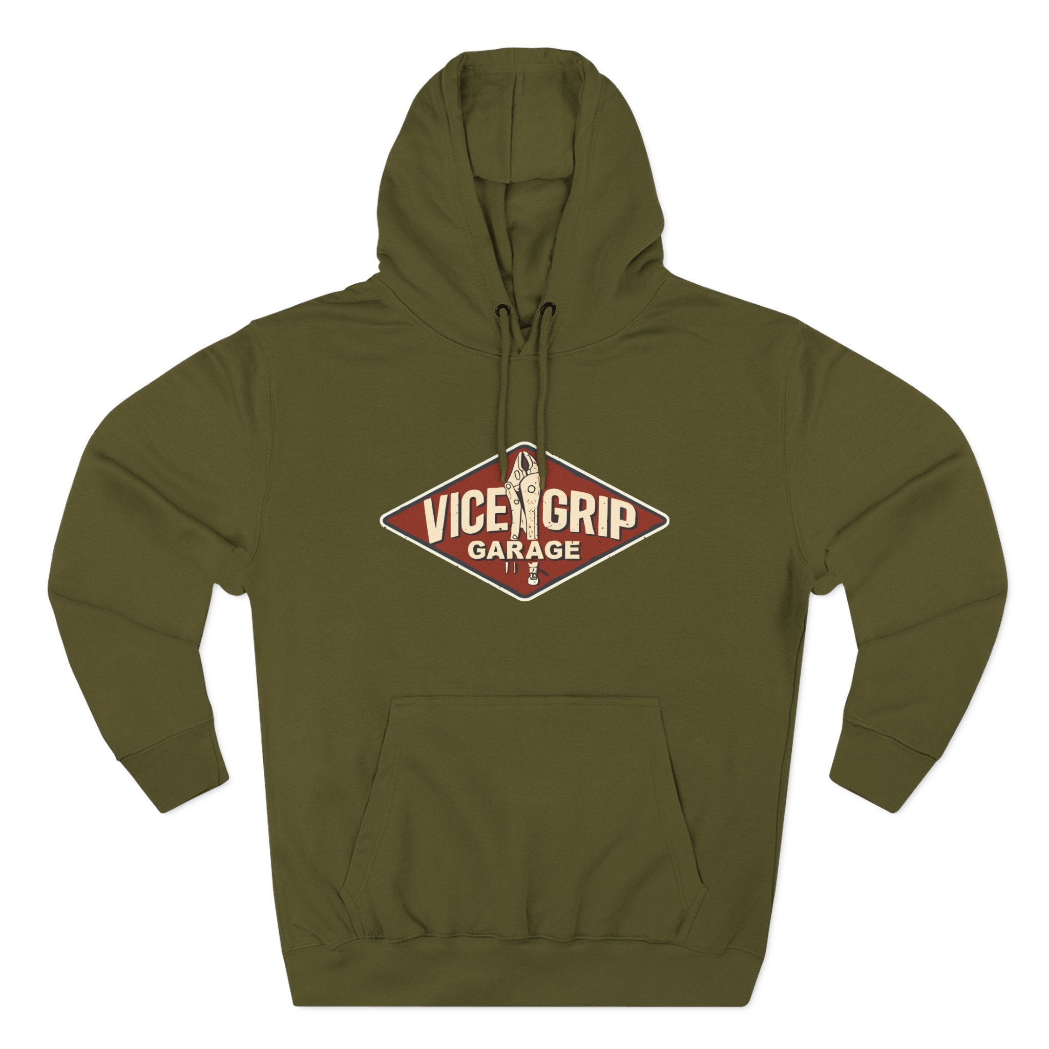 Vicegripgarage Garage Sign Three-Panel Fleece Hoodie
