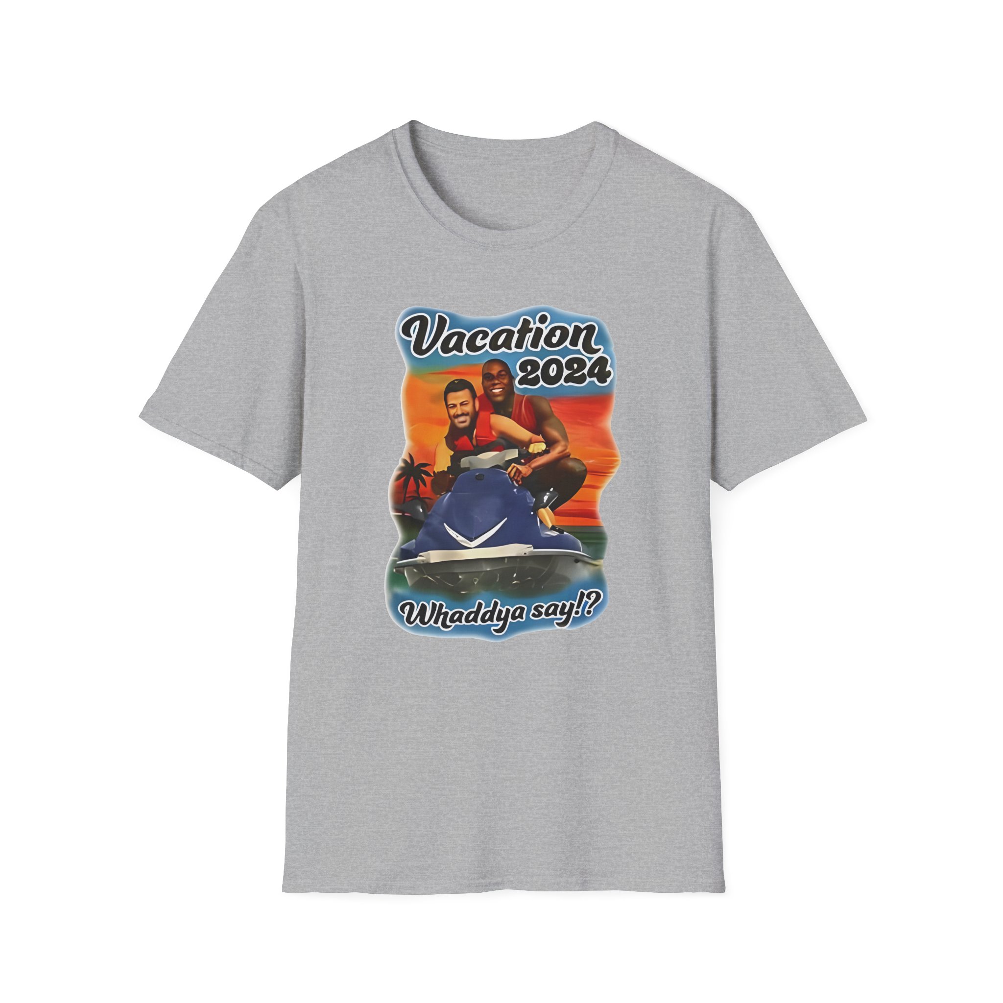 Magic Johnson and Jimmy Kimmel Vacation 2024 Whaddya Say Unisex Softstyle T-Shirt