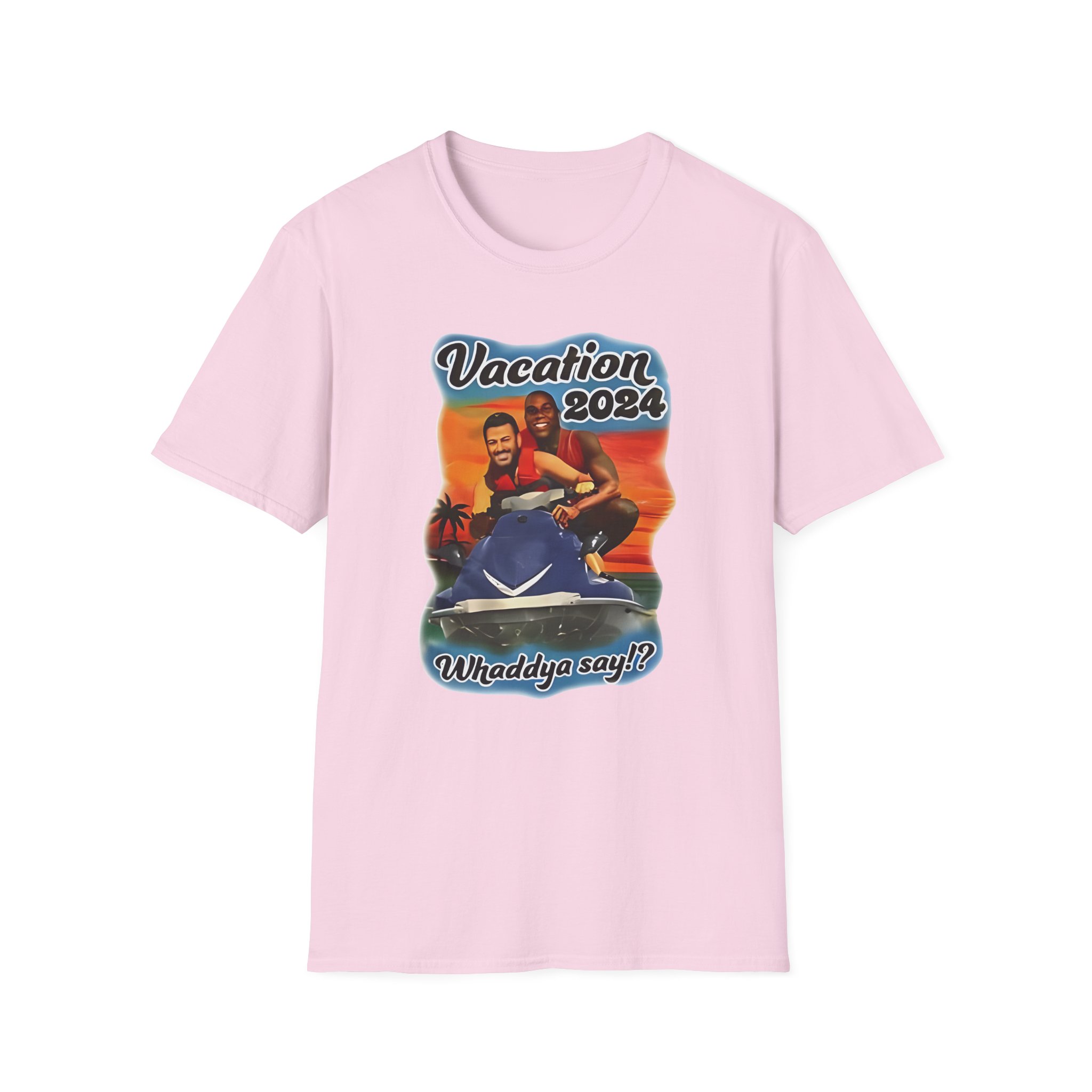Magic Johnson and Jimmy Kimmel Vacation 2024 Whaddya Say Unisex Softstyle T-Shirt