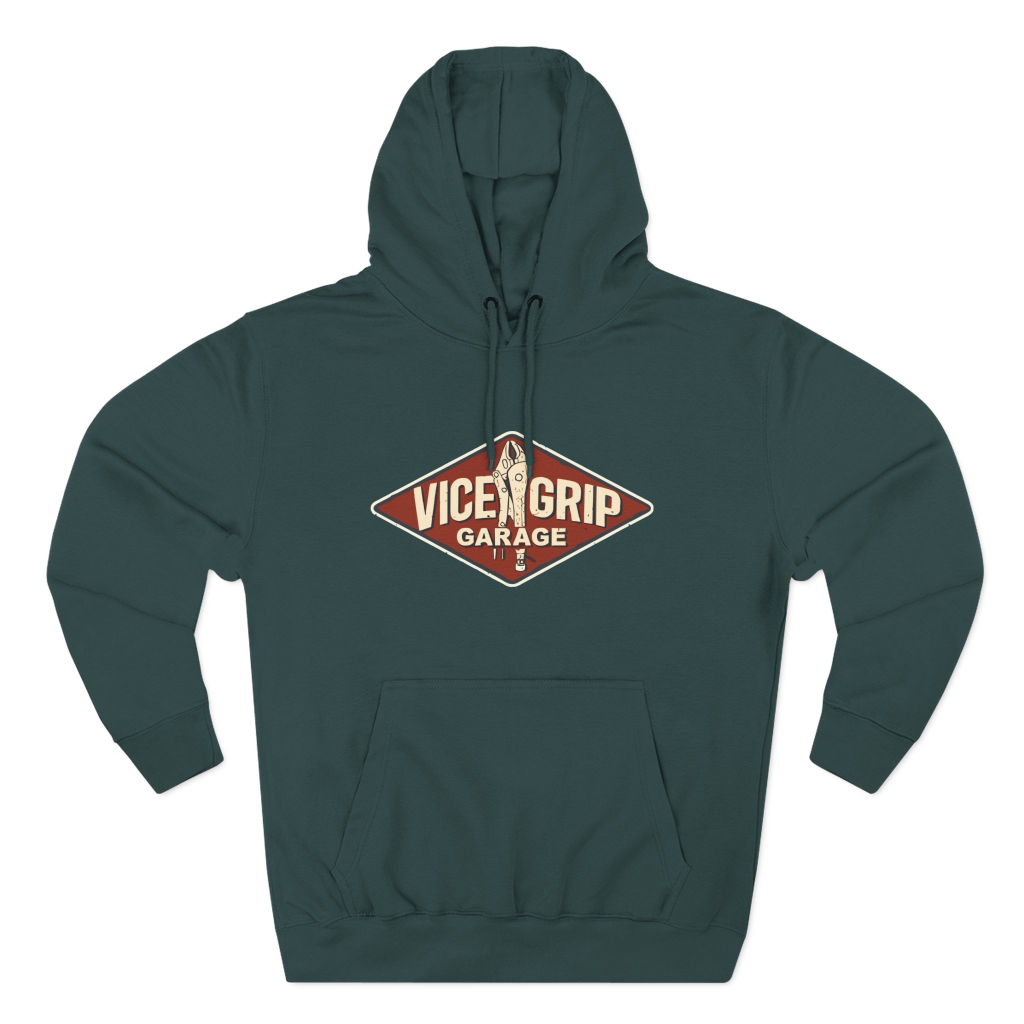 Vicegripgarage Garage Sign Three-Panel Fleece Hoodie