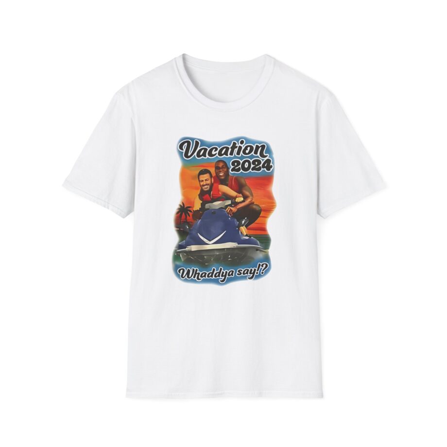 Magic Johnson and Jimmy Kimmel Vacation 2024 Whaddya Say Unisex Softstyle T-Shirt
