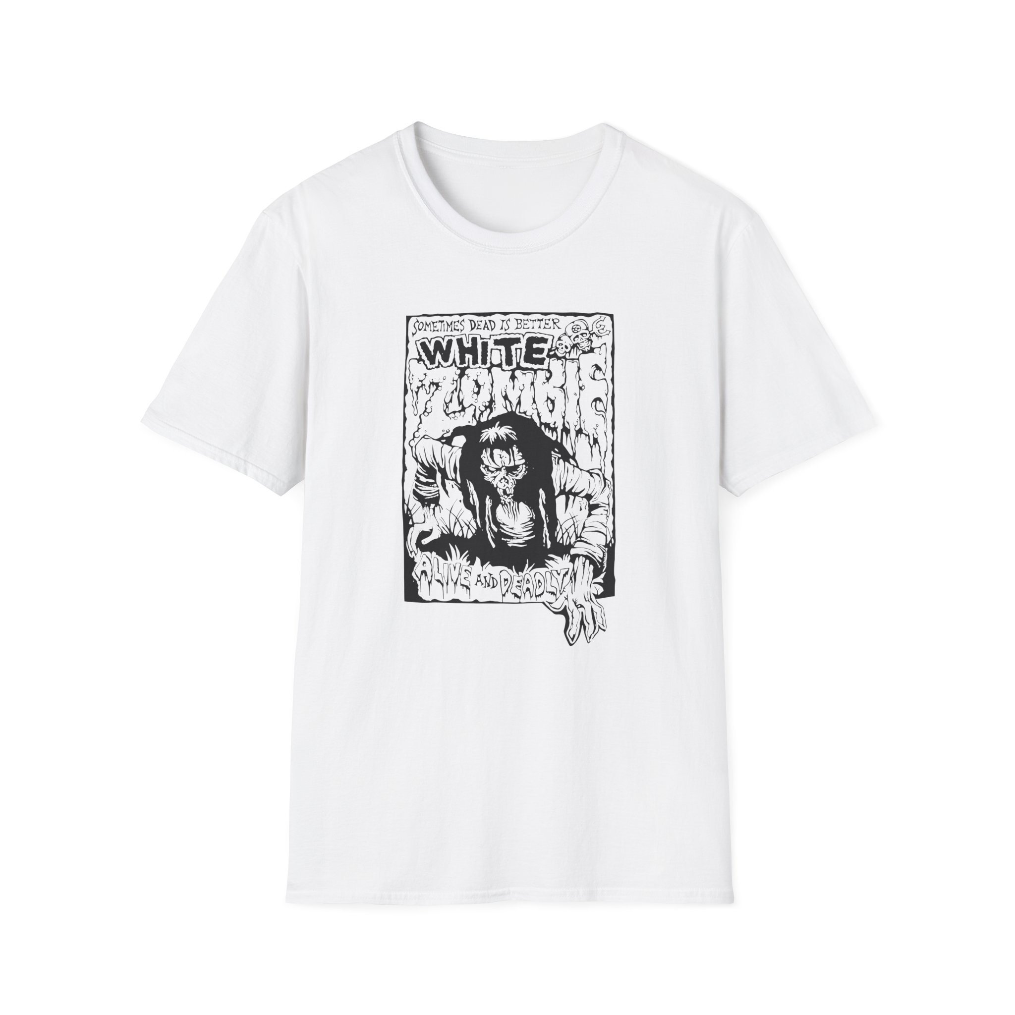 White Zombie Alive and Deadly Unisex Softstyle T-Shirt