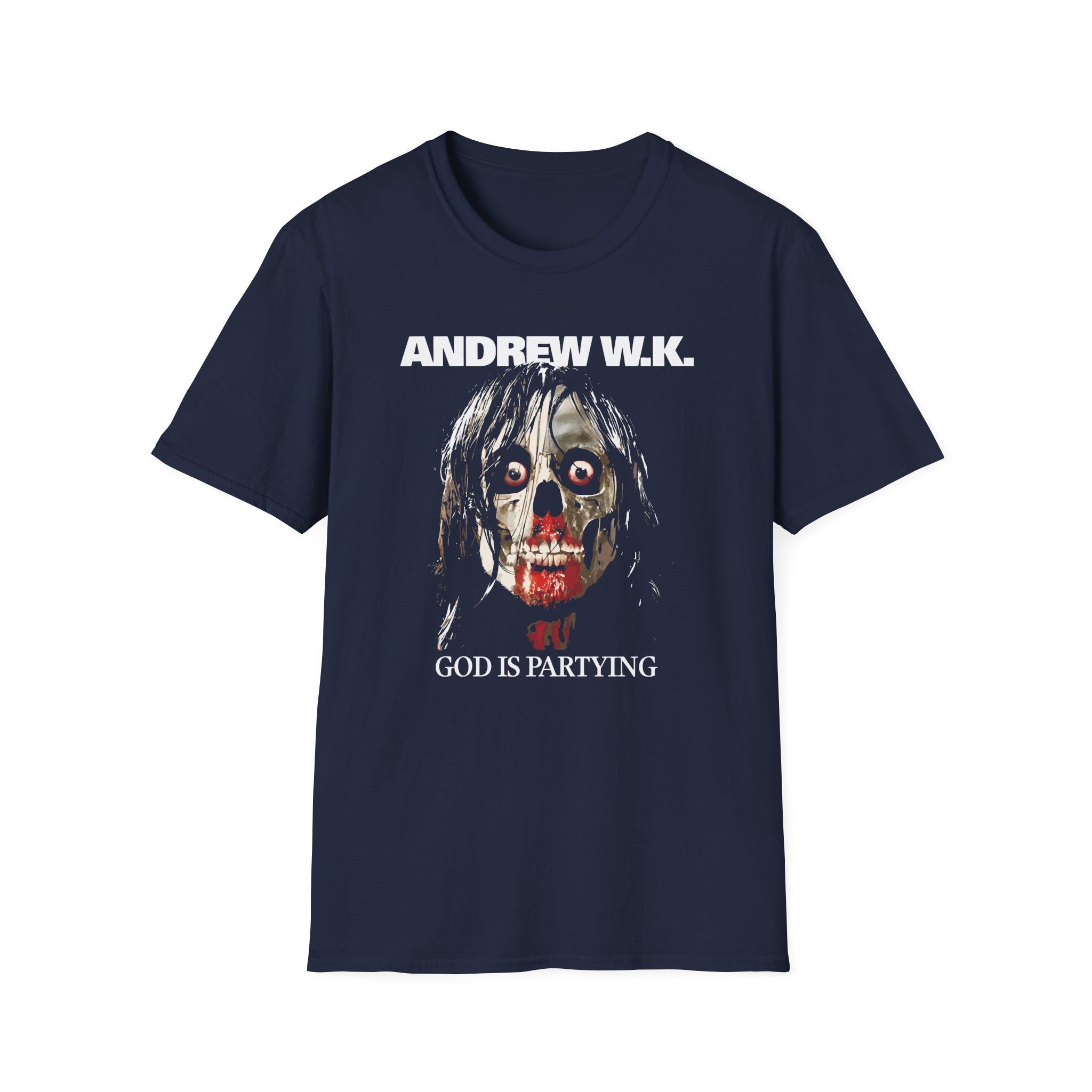 Andrew Wk God is Partying Zombie Unisex Softstyle T-Shirt
