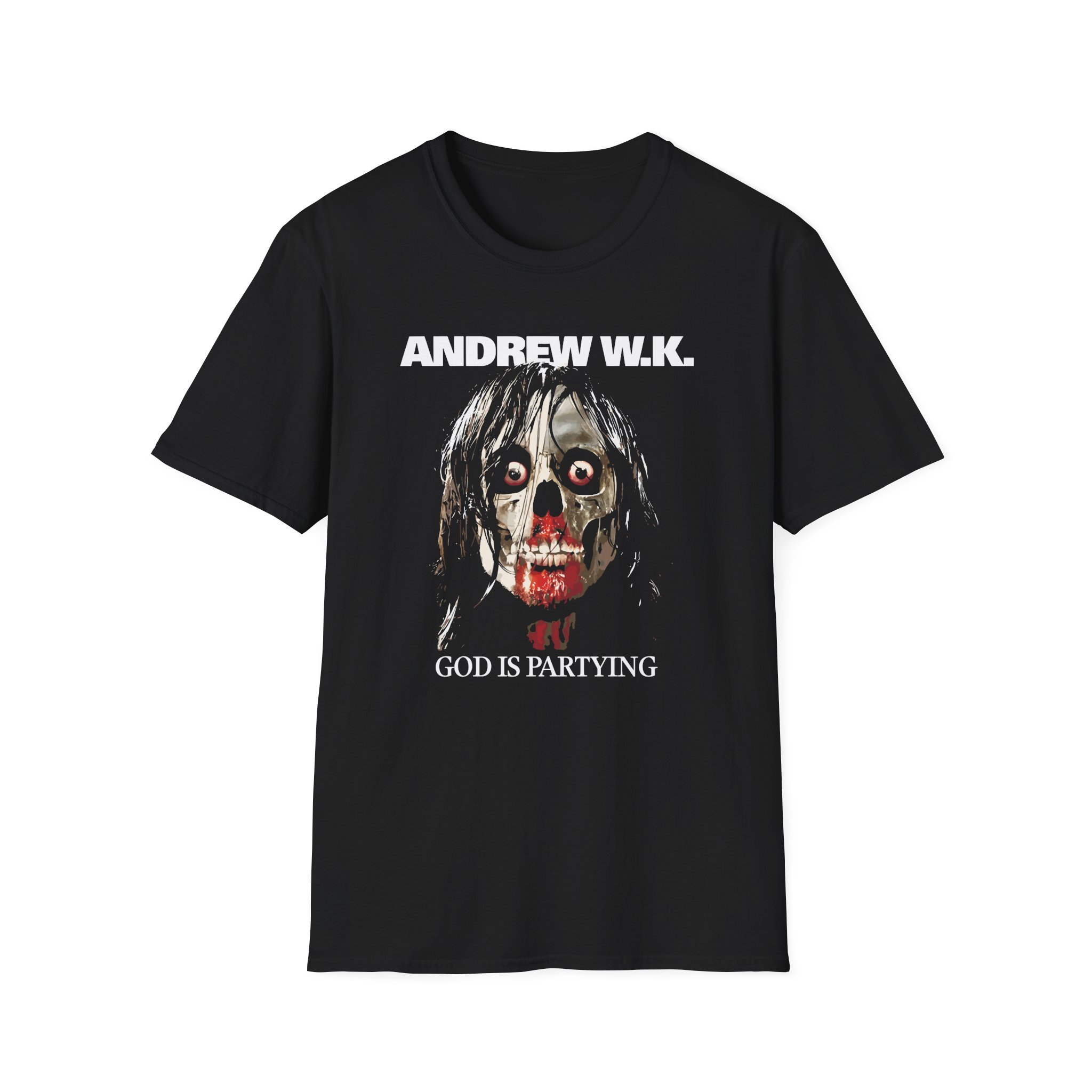 Andrew Wk God is Partying Zombie Unisex Softstyle T-Shirt